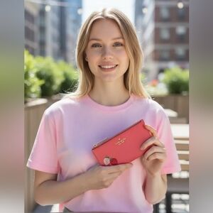 Kate Spade Picnic In The Park Large Slim Strawberry Pink Cardholder